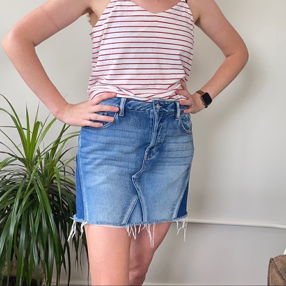 PacSun Mini Denim Skirt Raw Hem and Mixed Washes 27 - Picture 1 of 10